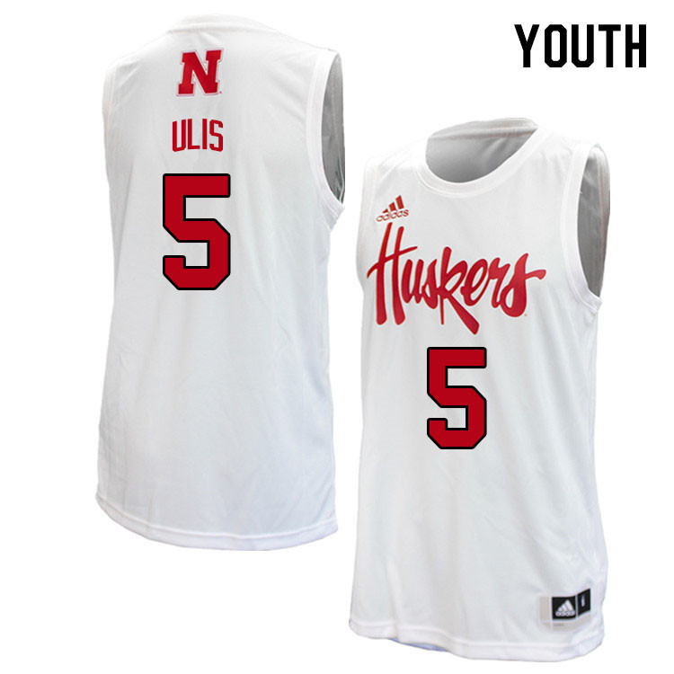 Youth #5 Ahron Ulis Nebraska Cornhuskers College Basketball Jerseys Stitched Sale-White - Click Image to Close